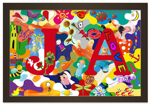 Holzmosaik mit Buchstaben