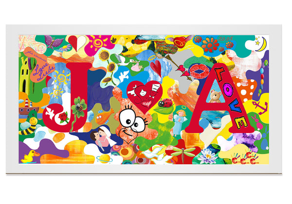 Holzmosaik mit Buchstaben