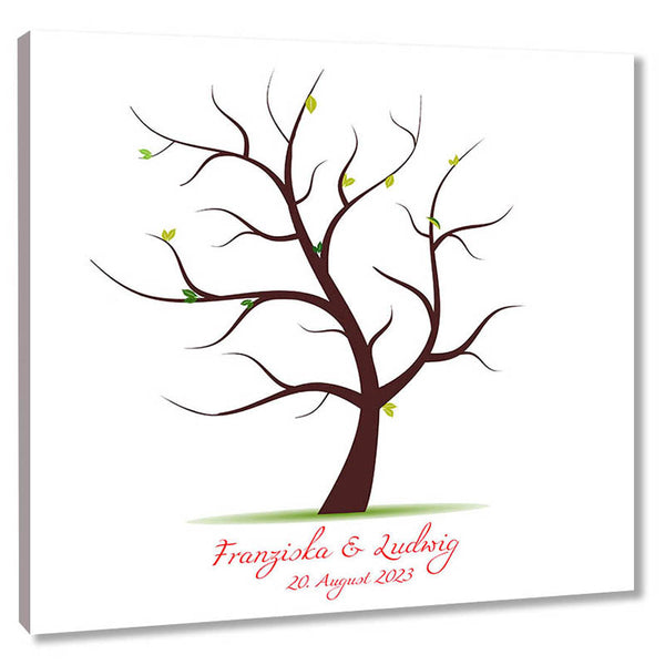 Fingerabdruck Baum - Hochzeitsbaum Untertitel rot - Fingerabdruck Leinwand