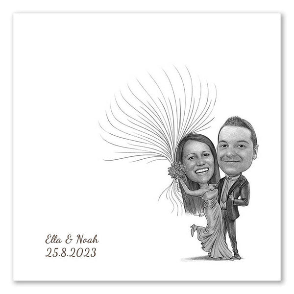 Fingerabdruck-Leinwand mit Karikatur - Hochzeitspaar mit Ballons (fpca2059) - Fingerabdruck Leinwand