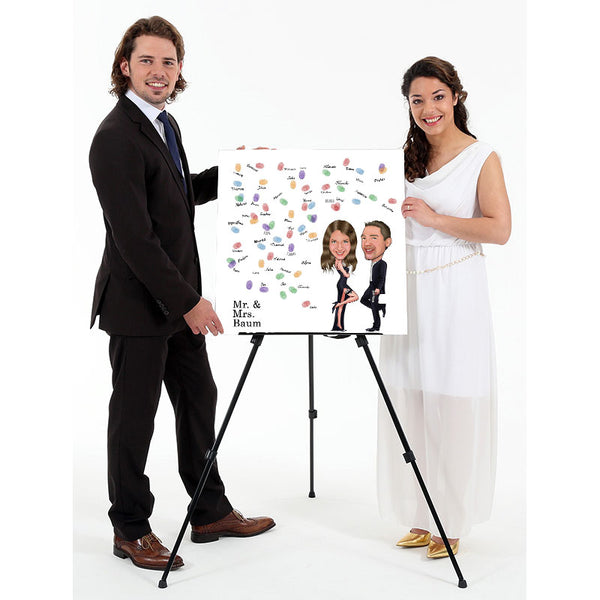 Fingerabdruck-Leinwand mit Karikatur - Hochzeitspaar Mr und Mrs (fpca889) - Fingerabdruck Leinwand