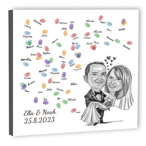 Fingerabdruck-Leinwand mit Karikatur - Hochzeitspaar Getragen (fpca1001) - Fingerabdruck Leinwand