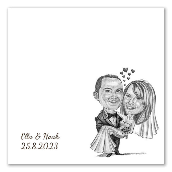 Fingerabdruck-Leinwand mit Karikatur - Hochzeitspaar Getragen (fpca1001) - Fingerabdruck Leinwand