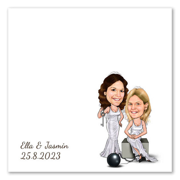 Fingerabdruck-Leinwand mit Karikatur - Hochzeitspaar 2 Frauen an der Kette (fpca1002) - Fingerabdruck Leinwand