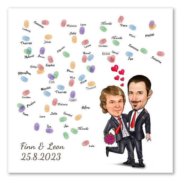 Fingerabdruck-Leinwand mit Karikatur - Hochzeitspaar 2 Männer (fpca1003) - Fingerabdruck Leinwand