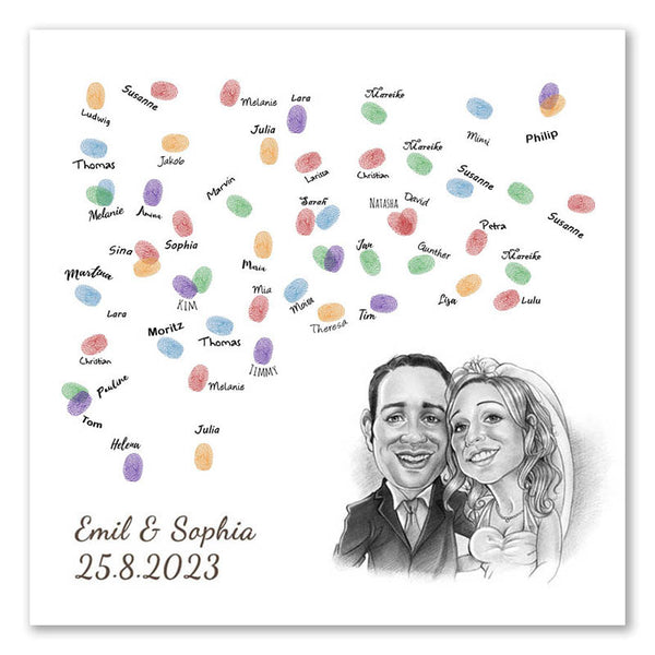 Fingerabdruck-Leinwand mit Karikatur - Hochzeitspaar Karikatur (fpca1143) - Fingerabdruck Leinwand