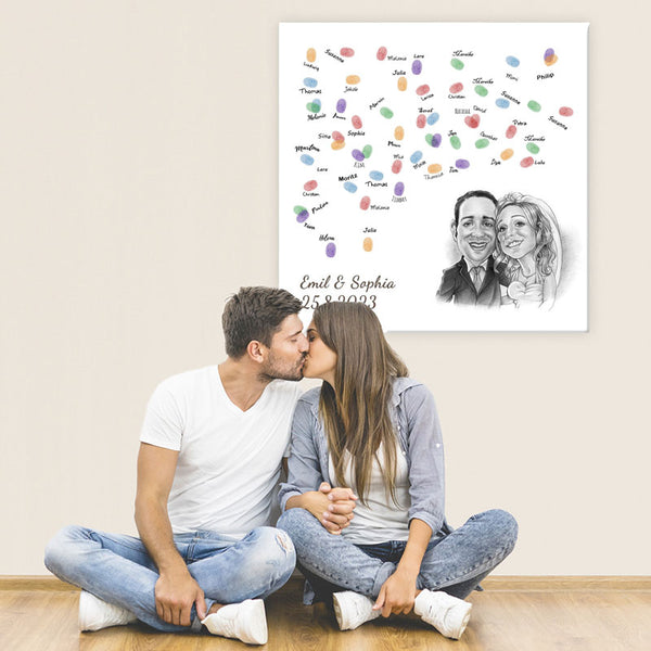 Fingerabdruck-Leinwand mit Karikatur - Hochzeitspaar Karikatur (fpca1143) - Fingerabdruck Leinwand