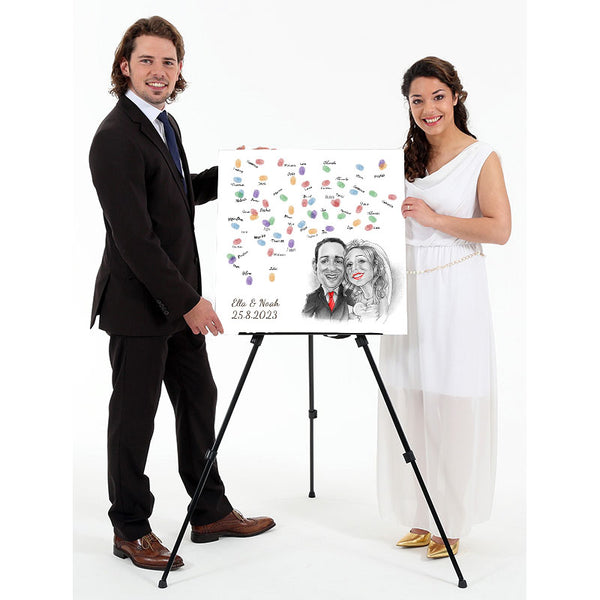 Fingerabdruck-Leinwand mit Karikatur - Hochzeitspaar Karikatur Rot (fpca1143r) - Fingerabdruck Leinwand