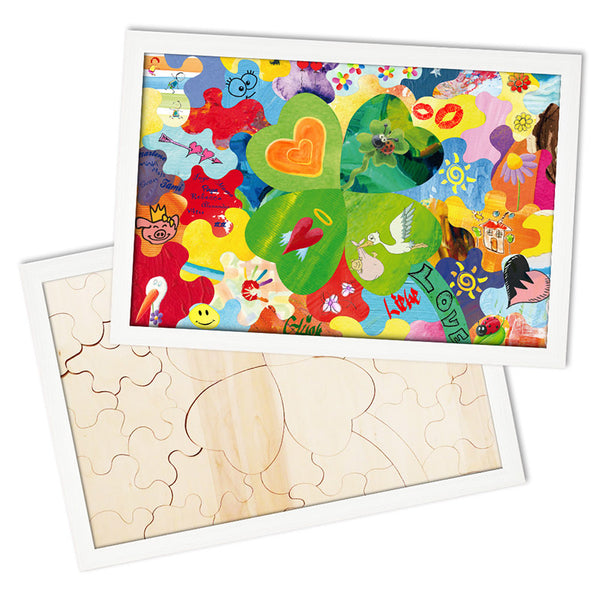 Holzmosaik mit Kleeblatt