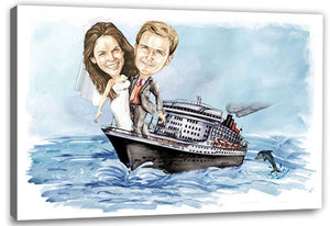 Karikatur vom Foto - Hochzeit auf Schiff - Lustige individuelle Karikatur vom Foto des Hochzeitspaares