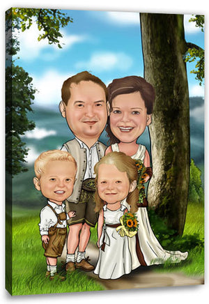 Karikatur vom Foto - Bayerisches Brautpaar - Lustige individuelle Karikatur vom Foto des Hochzeitspaares