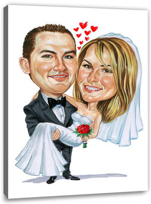 Karikatur vom Foto - Liebe verbindet - Lustige individuelle Karikatur vom Foto des Hochzeitspaares
