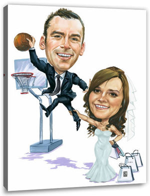 Karikatur vom Foto - Sportliche Hochzeit - Lustige individuelle Karikatur vom Foto des Hochzeitspaares