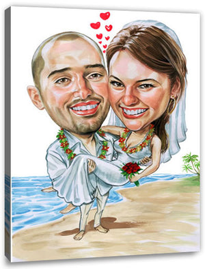 Karikatur vom Foto - Hochzeit am Meer - Lustige individuelle Karikatur vom Foto des Hochzeitspaares