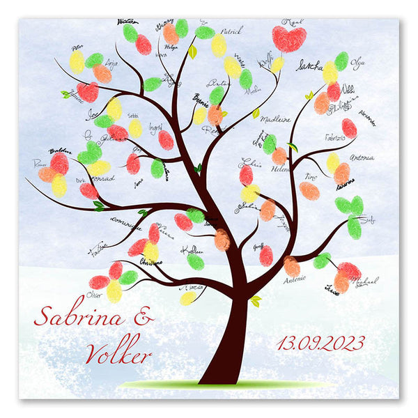 Fingerabdruck Baum - Hochzeitsbaum Blauer-Himmel - Fingerabdruck Leinwand