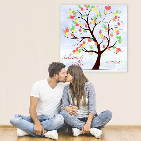 Fingerabdruck Baum - Hochzeitsbaum Blauer-Himmel - Fingerabdruck Leinwand