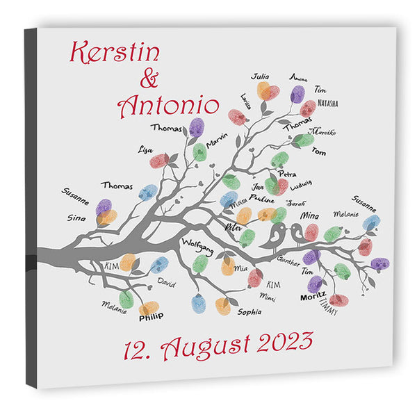 Fingerabdruck Baum - Hochzeitstauben Fingerabdruck grau - Fingerabdruck Leinwand