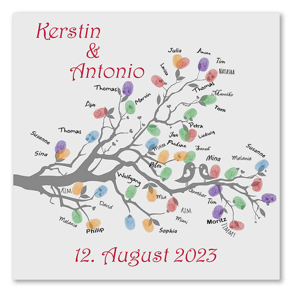 Fingerabdruck Baum - Hochzeitstauben Fingerabdruck grau - Fingerabdruck Leinwand