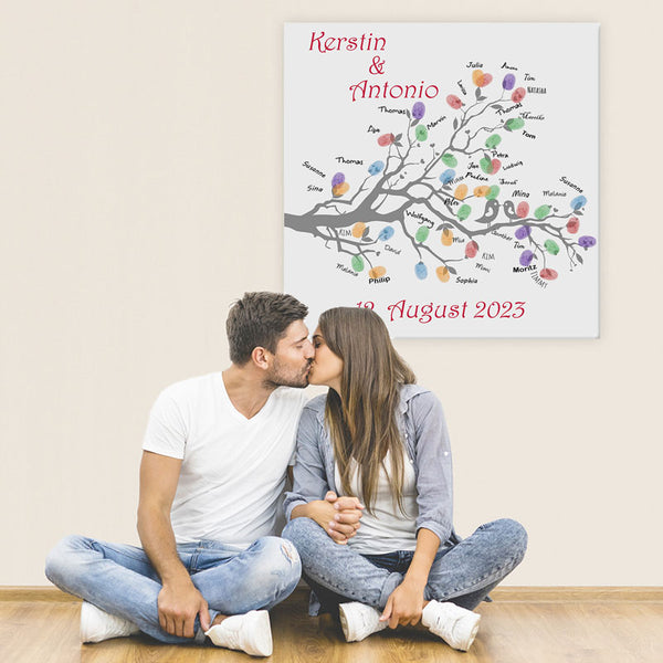 Fingerabdruck Baum - Hochzeitstauben Fingerabdruck grau - Fingerabdruck Leinwand