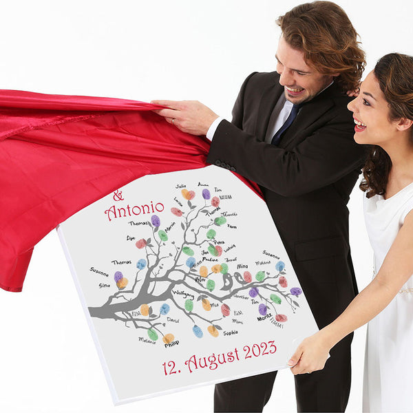Fingerabdruck Baum - Hochzeitstauben Fingerabdruck grau - Fingerabdruck Leinwand