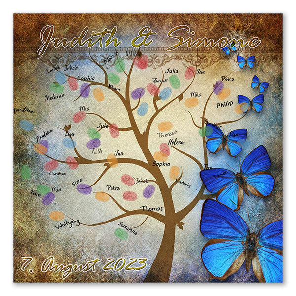 Fingerabdruck Baum - Hochzeit Baum-auf-Leinwand Schmetterlinge - Fingerabdruck Leinwand