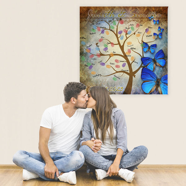 Fingerabdruck Baum - Hochzeit Baum-auf-Leinwand Schmetterlinge - Fingerabdruck Leinwand