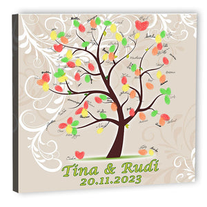 Fingerabdruck-Leinwand - Hochzeitsbaum mit Ornamenten - Fingerabdruck Leinwand