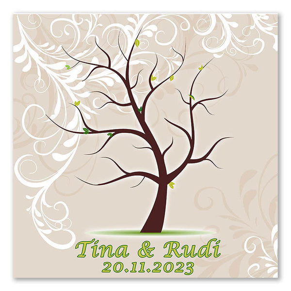 Fingerabdruck-Leinwand - Hochzeitsbaum mit Ornamenten - Fingerabdruck Leinwand