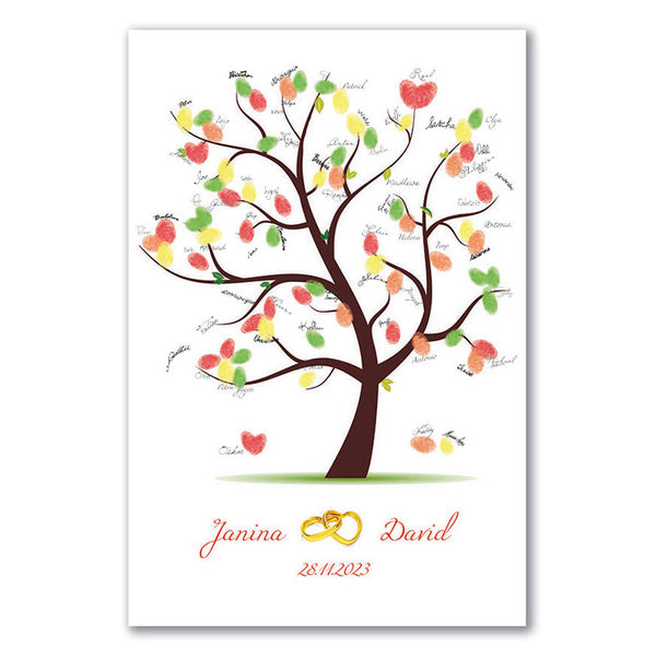 Fingerabdruck Baum - Hochzeitsbaum mit-Ring 1 - Fingerabdruck Leinwand
