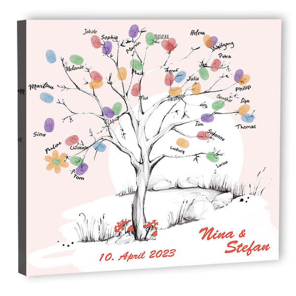 Fingerabdruck Leinwand - Wedding Tree - Sonne - Fingerabdruck Leinwand