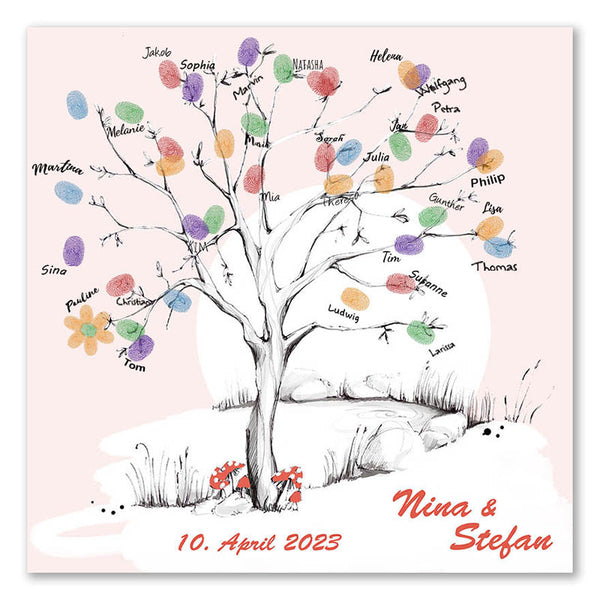 Fingerabdruck Leinwand - Wedding Tree - Sonne - Fingerabdruck Leinwand