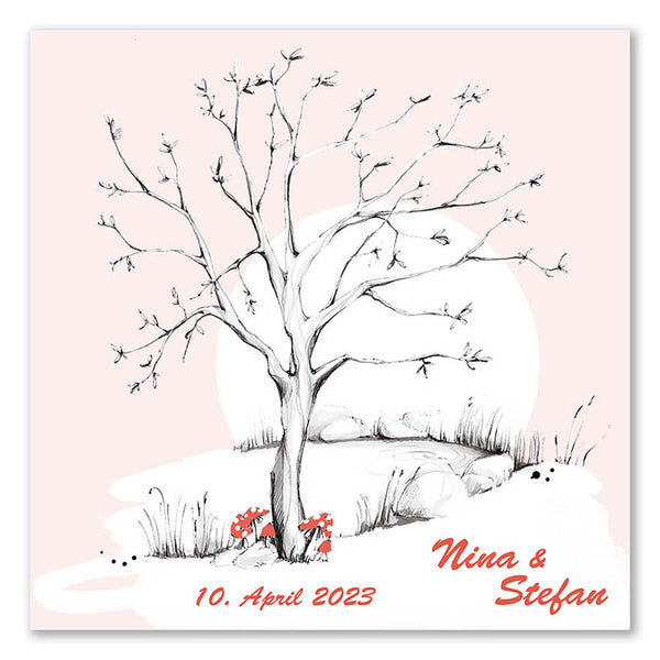 Fingerabdruck Leinwand - Wedding Tree - Sonne - Fingerabdruck Leinwand