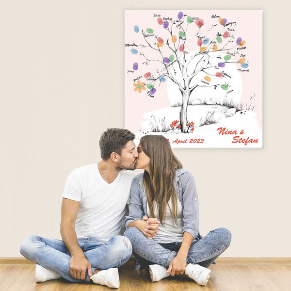 Fingerabdruck Leinwand - Wedding Tree - Sonne - Fingerabdruck Leinwand