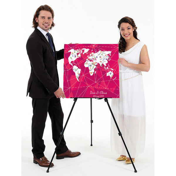 Fingerabdruck-Leinwand - Weltkarte Pink - Fingerabdruck Leinwand