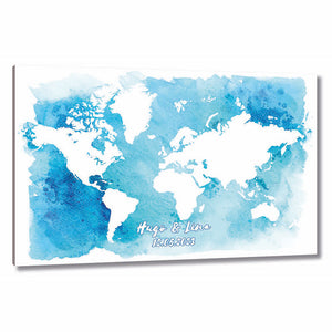 Fingerabdruck Leinwand - Fingerabdruck Weltkarte Blau - Fingerabdruck Leinwand
