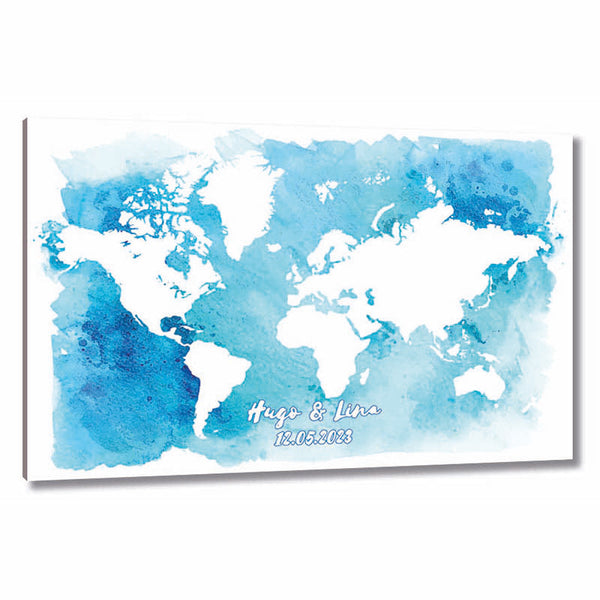 Fingerabdruck Leinwand - Fingerabdruck Weltkarte Blau - Fingerabdruck Leinwand