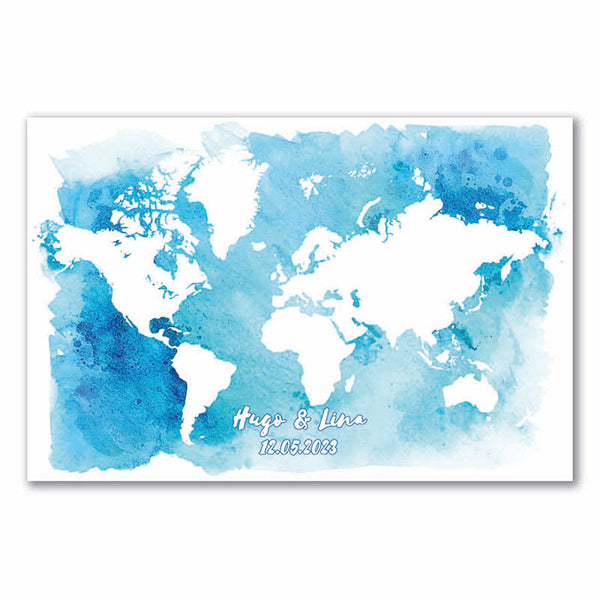 Fingerabdruck Leinwand - Fingerabdruck Weltkarte Blau - Fingerabdruck Leinwand