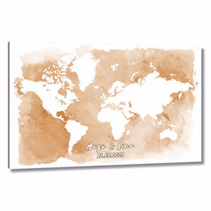 Fingerabdruck Leinwand - Fingerabdruck Weltkarte Braun - Fingerabdruck Leinwand