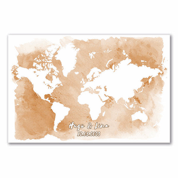 Fingerabdruck Leinwand - Fingerabdruck Weltkarte Braun - Fingerabdruck Leinwand