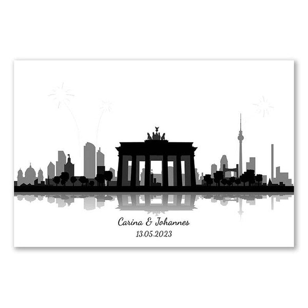 Fingerabdruck Leinwand - Fingerabdruck Skyline Berlin Panorama - Fingerabdruck Leinwand