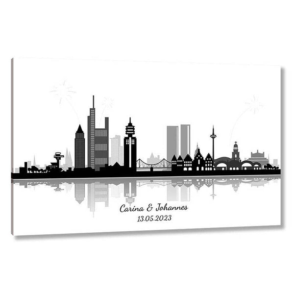 Fingerabdruck-Leinwand - Skyline Frankfurt Panorama - Fingerabdruck Leinwand