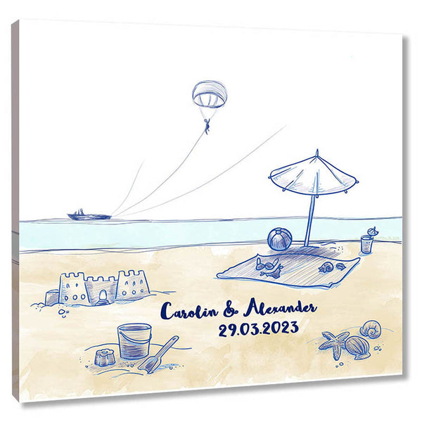 Fingerabdruck Leinwand - Fingerabdruck Beach Fun Blau - Fingerabdruck Leinwand