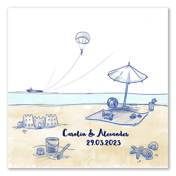 Fingerabdruck Leinwand - Fingerabdruck Beach Fun Blau - Fingerabdruck Leinwand