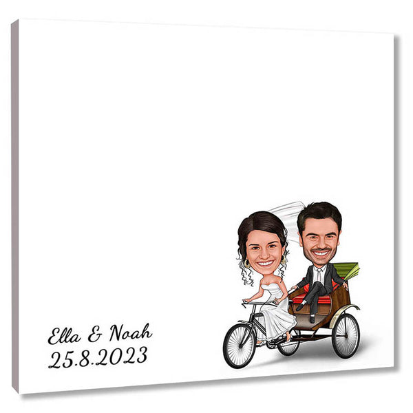 Fingerabdruck-Leinwand mit Karikatur - Hochzeitspaar Fahrrad (fpca979) - Fingerabdruck Leinwand