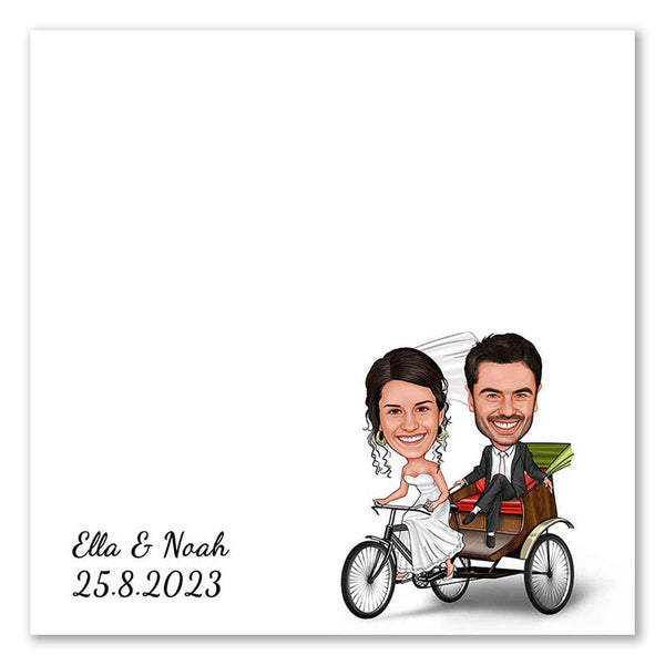 Fingerabdruck-Leinwand mit Karikatur - Hochzeitspaar Fahrrad (fpca979) - Fingerabdruck Leinwand