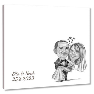 Fingerabdruck-Leinwand mit Karikatur - Hochzeitspaar Getragen (fpca1001) - Fingerabdruck Leinwand