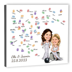 Fingerabdruck-Leinwand mit Karikatur - Hochzeitspaar 2 Frauen an der Kette (fpca1002) - Fingerabdruck Leinwand