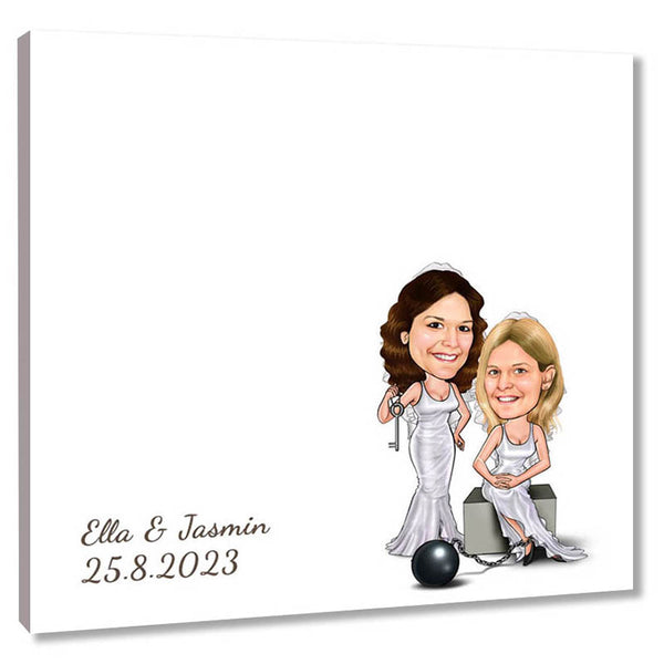 Fingerabdruck-Leinwand mit Karikatur - Hochzeitspaar 2 Frauen an der Kette (fpca1002) - Fingerabdruck Leinwand