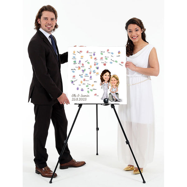 Fingerabdruck-Leinwand mit Karikatur - Hochzeitspaar 2 Frauen an der Kette (fpca1002) - Fingerabdruck Leinwand
