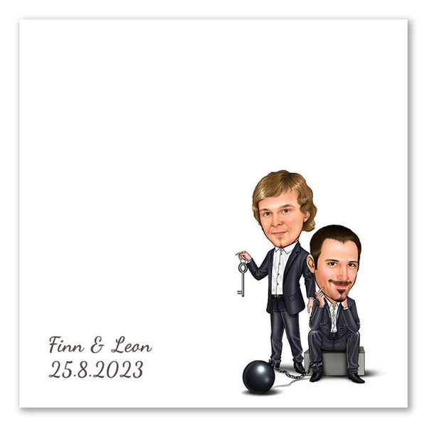 Fingerabdruck-Leinwand mit Karikatur - Hochzeitspaar2 Männer an der Kette (fpca1002) - Fingerabdruck Leinwand